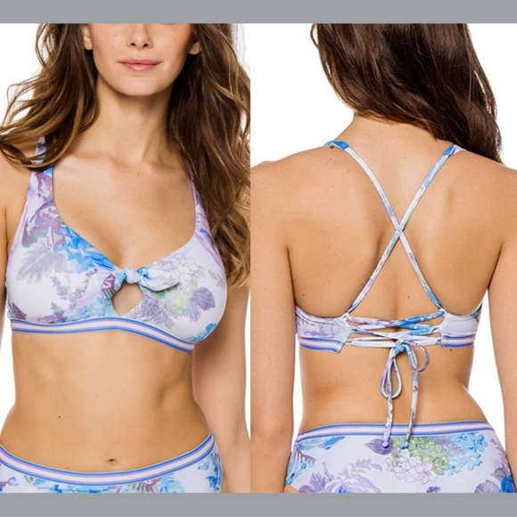 NWT BECCA Vintage Floral Halter Bikini‎ Top in Blue/Purple [SZ Large ] - Picture 1 of 11